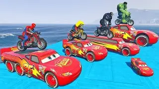 SPIDERMAN Mcqueen small & Long Ramp Challange VS Venom VS Hulk VS Spiderbob - GTA 5 STUNT RACING