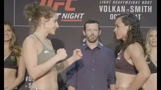 Sarah Moras vs. Talita Bernardo - Weigh-in Face-Off - (UFC Fight Night: Volkan vs. Smith) - /r/WMMA