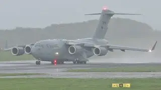 HEAVY RAIN TAKEOFF | Royal Canadian Air Force Boeing C17A Globemaster III at Prestwick Airport