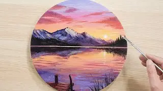🎨 Painting Snowy Mountains and a Lake at Sunset | Acrylic Step by Step