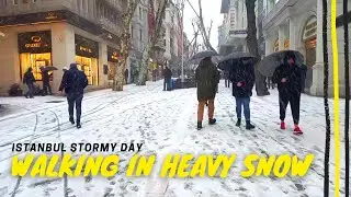 walking in heavy snow Istanbul street tour