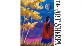 How to paint Acrylic Easy Maiden in Moonlight with Fall Aspen Trees Southwest Art Week
