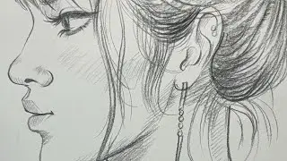 Freehand side face drawing of a girl