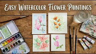 Easy watercolor painting of spring flowers/watercolor painting of magnolia flowers