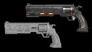 Cinema 4D HARD SURFACE MODELING TUTORIAL- Sci Fi Revolver ( no audio )