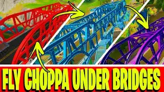 Fly a Choppa under Purple, Red, and Blue Steel Bridges Fortnite