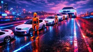 Cyberpunk Future Cars vs Crash Test Dummies 🤖🚗 | Neon Highway Scene