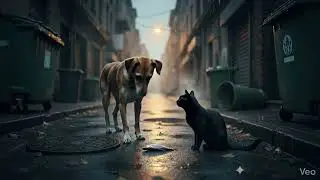 A Hungry Dog and Cat Sharing Food ❤️