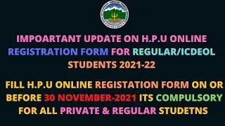||HPU ONLINE REGISTRATION FORM 2021-22 FILL UP TO 30TH November-2021| HOW TO FILL HPU REGISTRATION||