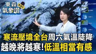 寒流壓境全台「周六氣溫陡降」！各地越晚將越寒「低溫相當有感」 【東森氣象讚】