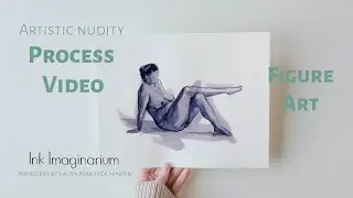 Figure art, female nude drawing with gesture brushstrokes. Watercolor painting.