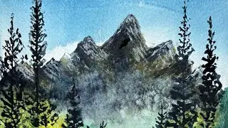 Watercolor Mountain Landscape Painting Tutorial | Easy Forest & Pine Trees