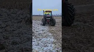 #mowing #corn #stalks on #frozen #field #caseih #Cummins #tractor #farm