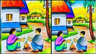 How to Draw the Winter season Drawing/Winter season Drawing step by step/easy Winter scenery Drawing