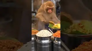 Street Food Monkey: Variety Rice Stall in Busy Market 🐒