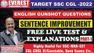 BEST ENGLISH QUESTIONS |SENTENCE IMPROVEMENT| PART -1| TARGET SSC CGL 2022| B SREENIVASULU REDDY SIR