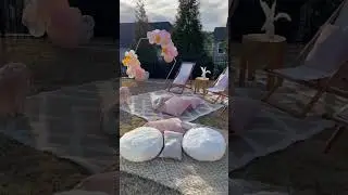 Backyard Movie Parties! Bell tent, balloon garland, boho decor and a movie screen. Raleigh, NC
