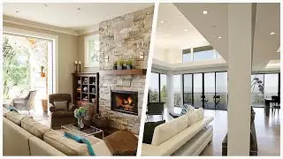75 Living Space With A Hanging Fireplace And A Ribbon Fireplace Design Ideas You'll Love 🔴