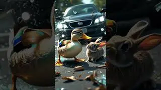 Brave Duck Saves Baby Rabbit From Speeding Car
