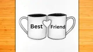 best friend drawing on cup | friendship day drawing ideas  | #artbyrihamaryam