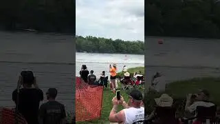 CRASH - Racing Boat Flips and Ejects driver at High Speed. Driver OK. Half sunk boat needs towed in.