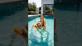 #DreamScreenAI the dogs with enjoy at beautiful lady in swimming pool #shorts #shortsfeed #pets