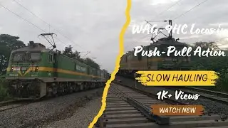 Return! Again Push Pull Goods Train Is Slow Hauling With Electric Locomotives In Overcast Sunrise