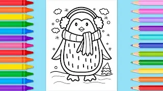 How to Draw a Penguin Step by Step 🐧💙❄️Penguin Drawing for Kids | Penguin Coloring Page | Glitter 🌟