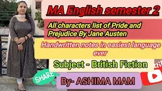 All characters list of Pride and prejudice by Jane Austen........British Fiction