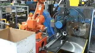 Robot unloading and packing for tube and pipe cutoff machine