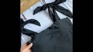 Bowknot Swimsuit Black Square Neck  One Piece Swimwear Beach Wear