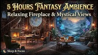 Magical Fantasy Library Ambience  Relaxing Fireplace & Mystical Moonlight Sounds