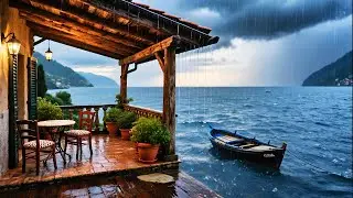 Live Rain on Balcony with Ocean View 🌊🌧️ | Relaxing Rain Sounds for Sleep & Study 24/7
