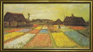 Van Gogh Bulb Fields Landscape Painting | Gold Frame TV Art | Background Wallpaper Screensaver