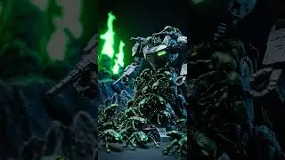 Insectoid alien toy swarm attacking mech action figure toys  cinematic glowing green hive lights  17