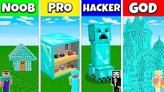 Minecraft Battle: NOOB vs PRO vs HACKER vs GOD: DIAMOND BLOCK HOUSE BASE BUILD CHALLENGE / Animation