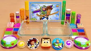Buzz Lightyear & Woody Toy Story Makeup Slime - Mixing Makeup Eyeshadow Into Slime ASMR