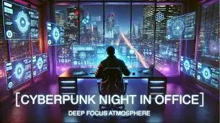 📂 Cyberpunk Night in Office 🎧 Ambience Focus Music for Deep Work at Night 🌌