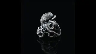 Octopus Handmade Sterling Silver Men Ring, Octopi Animal Biker Ring, Octopus Animal Silver Men Jewel