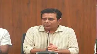 Minister KTR, along with other Ministers, addresses the media after the cabinet meeting.