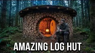 Building a Unique Round Log Hut from Scratch: Bushcraft Cordwood Shelter Build & Camping