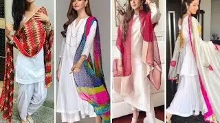 White Dress with Colourful & Contrast Dupata | White Suit With Multi Dupata Combination Ideas.