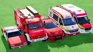 TRANSPORTING POLICE CARS, FIRE DEPARTMENT, AMBULANCE VEHICLES WITH TRUCKS #69 ! Farming Simulator 22