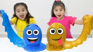 Annie & Suri Pretend Play Making Satisfying Slime Surprise Eggs