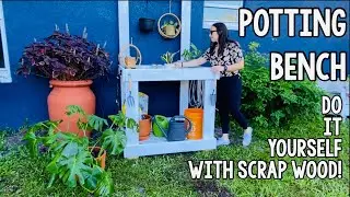Potting Bench with hanging plant station - super easy DIY with scrap wood