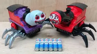 unboxing dan merakit mainan kereta leher panjang,kereta laba-laba coco charles,train monster