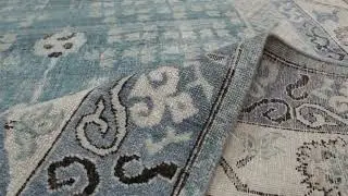 Rug & Kilim&rsquo;s Khotan-Inspired Rug in Blue with Gray Floral Patterns and Borders -34933