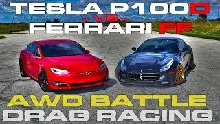 AWD Launch Control Battle - Tesla Model S P100D Ludicrous vs Ferrari FF Drag Racing and Roll Racing