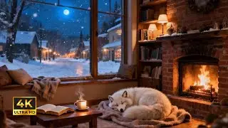 Winter Jazz Piano Evening, Warm Fire & Snow Sounds