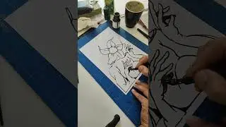 freehand dip pen inking a flower head - oibel art #contemporaryart #contemporaryartist #art #love